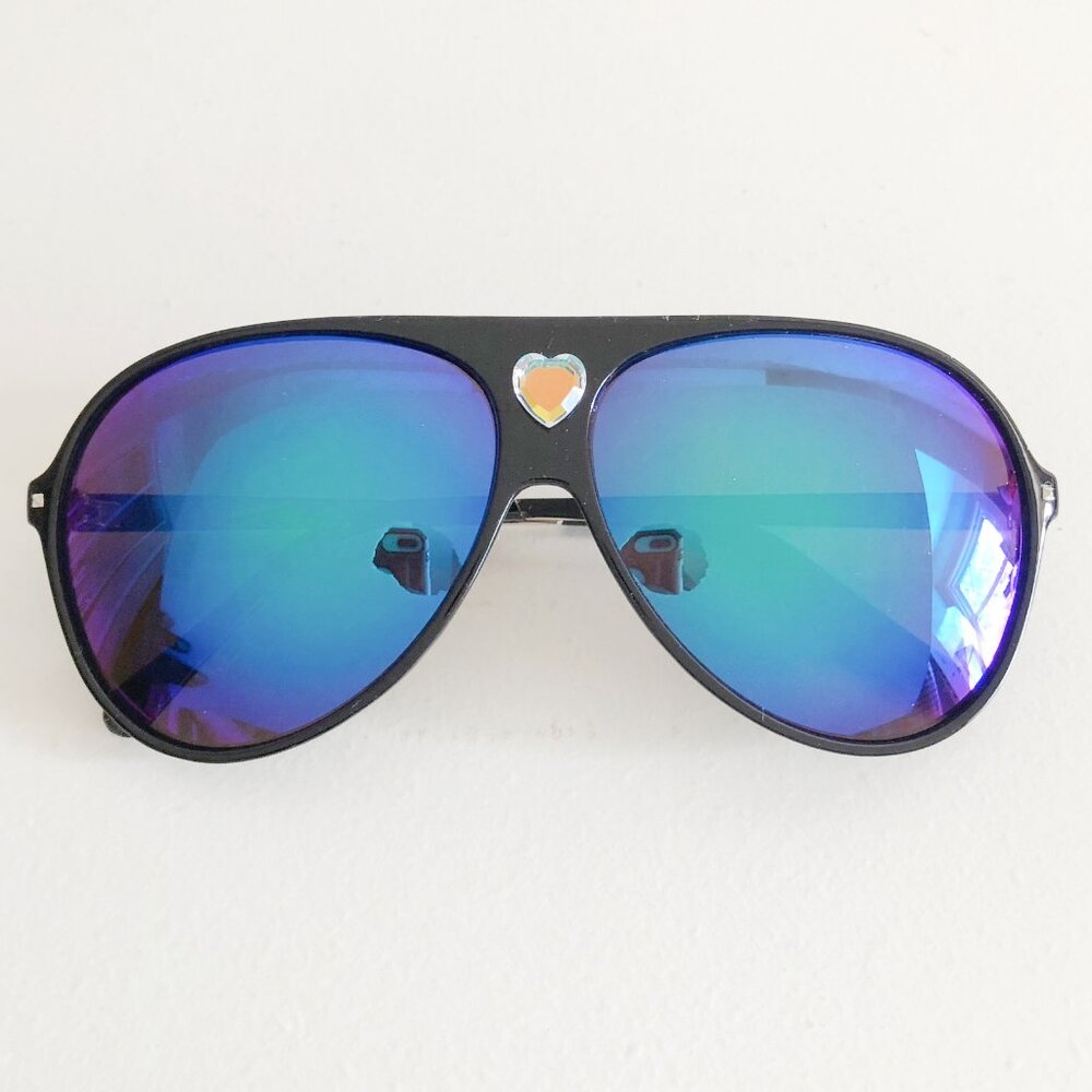 Black Oversized Mirror Lens Aviator Sunglasses